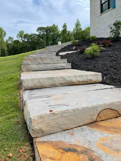 Image of a recently completed natural stone stairway. 